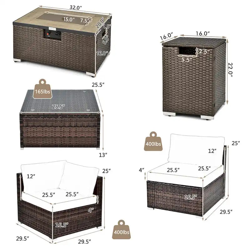 Costway 8PCS Patio Rattan Furniture Set Fire Pit Table Tank Holder - See Details
