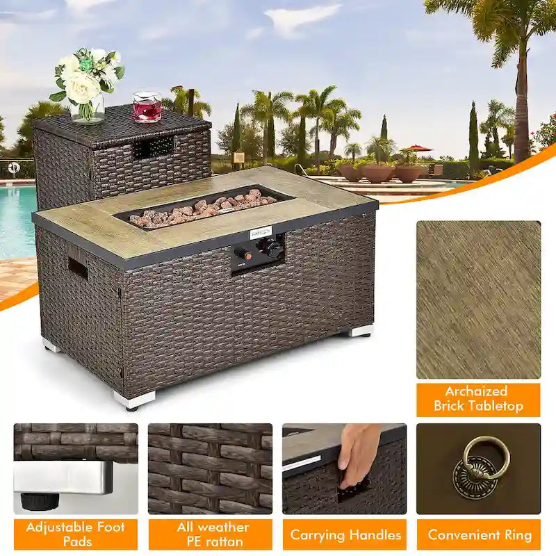 Costway 8PCS Patio Rattan Furniture Set Fire Pit Table Tank Holder - See Details