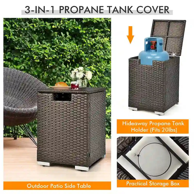 Costway 8PCS Patio Rattan Furniture Set Fire Pit Table Tank Holder - See Details