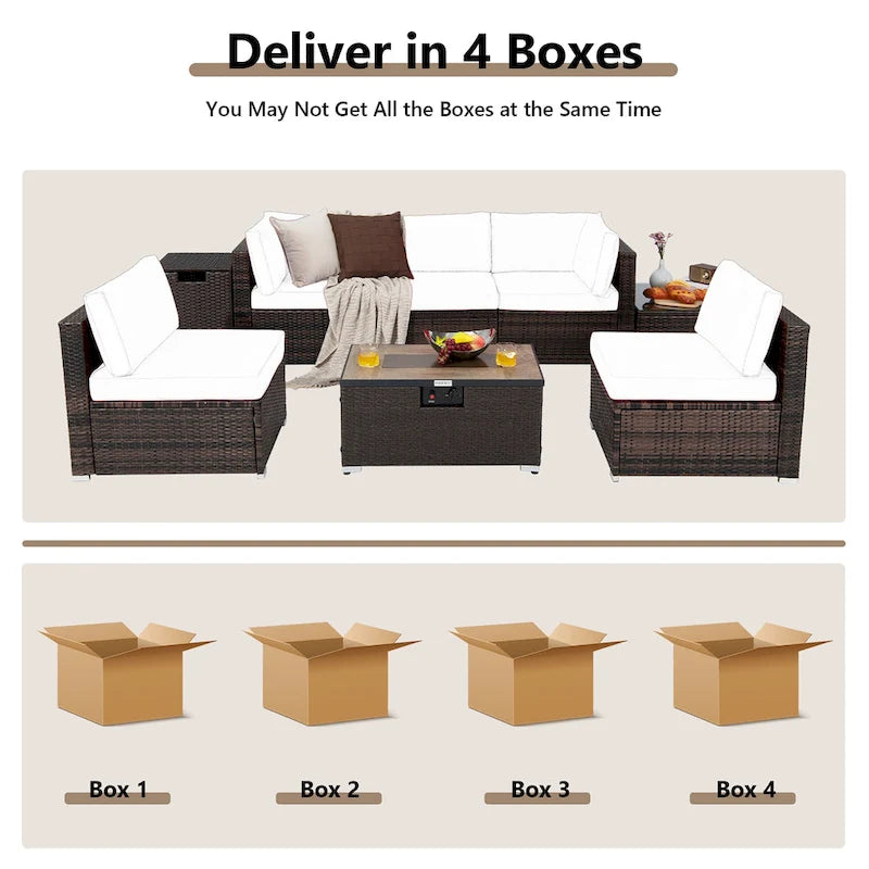Costway 8PCS Patio Rattan Furniture Set Fire Pit Table Tank Holder - See Details