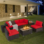 Costway 8PCS Patio Rattan Furniture Set Fire Pit Table Tank Holder - See Details
