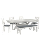 VECELO Set tavolo da pranzo con panca, tavolo da pranzo rettangolare allungabile in legno massello e 4 sedie da pranzo in legno massello