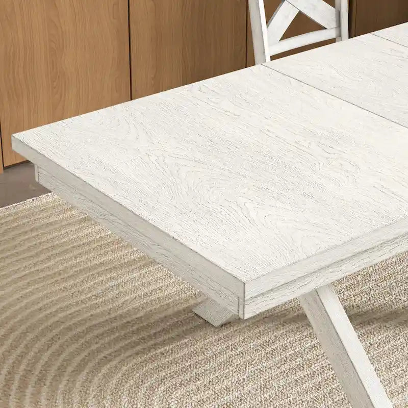 VECELO Set tavolo da pranzo con panca, tavolo da pranzo rettangolare allungabile in legno massello e 4 sedie da pranzo in legno massello