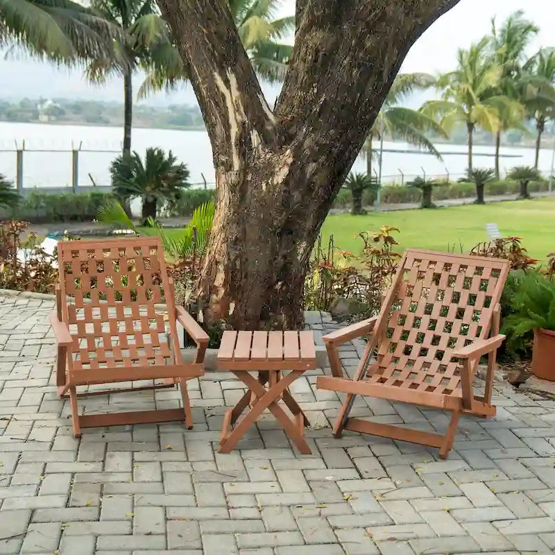 Aspen Fully Assembled All-Weather Outdoor Folding Lounge Chair and Table Set - 3-piece