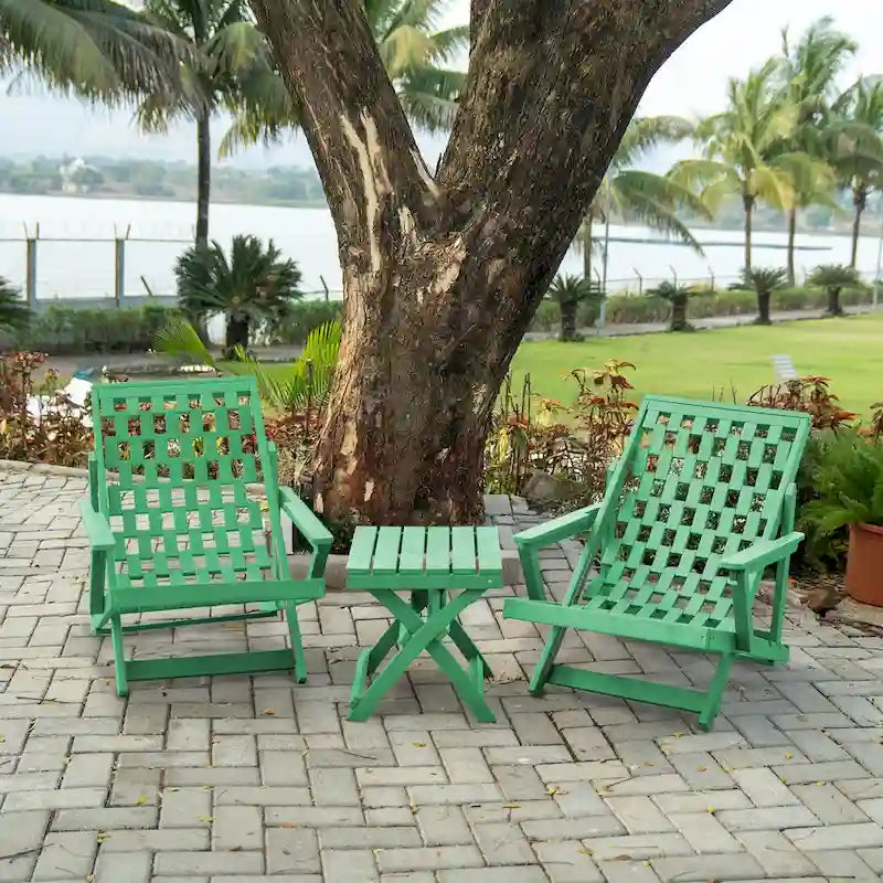 Aspen Fully Assembled All-Weather Outdoor Folding Lounge Chair and Table Set - 3-piece