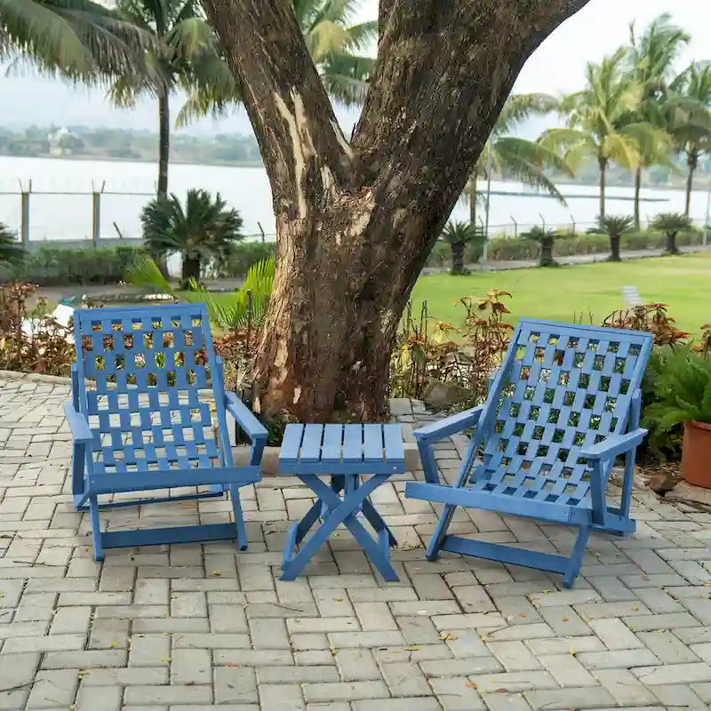 Aspen Fully Assembled All-Weather Outdoor Folding Lounge Chair and Table Set - 3-piece