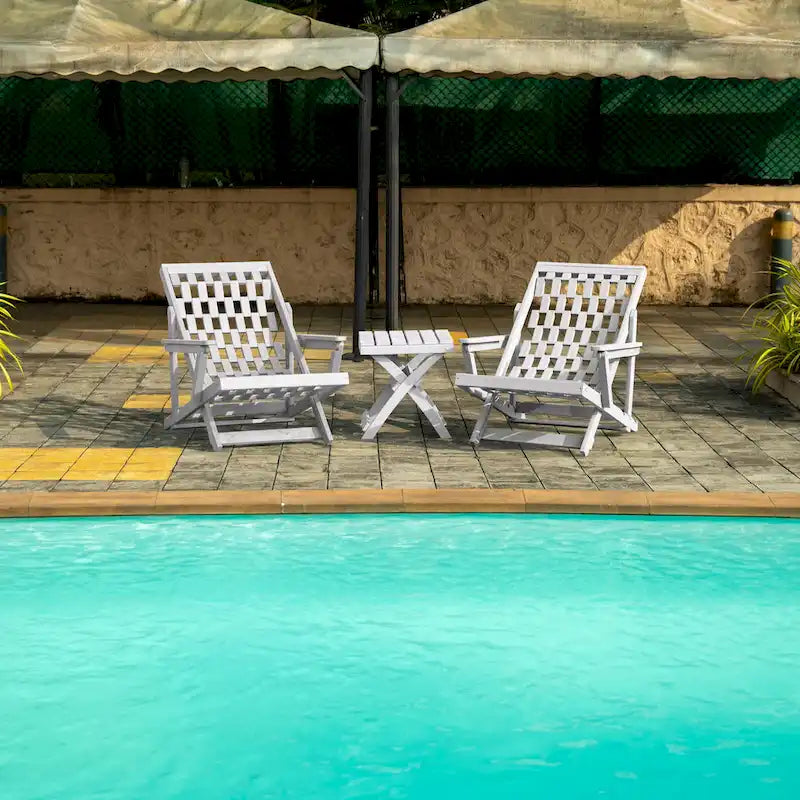 Aspen Fully Assembled All-Weather Outdoor Folding Lounge Chair and Table Set - 3-piece
