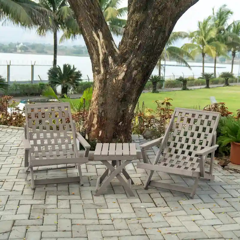 Aspen Fully Assembled All-Weather Outdoor Folding Lounge Chair and Table Set - 3-piece