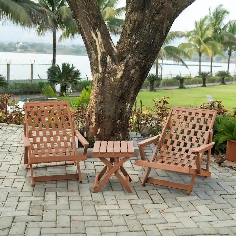 Aspen Fully Assembled All-Weather Outdoor Folding Lounge Chair and Table Set - 3-piece