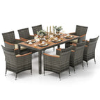 Costway Set da Pranzo per Esterni 9 Pezzi in Vimini con Tavolo in Legno di Acacia e 8 - Vedi Dettagli