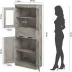 Tall Bathroom Cabinet, Freestanding Storage Cabinet with Glass Doors