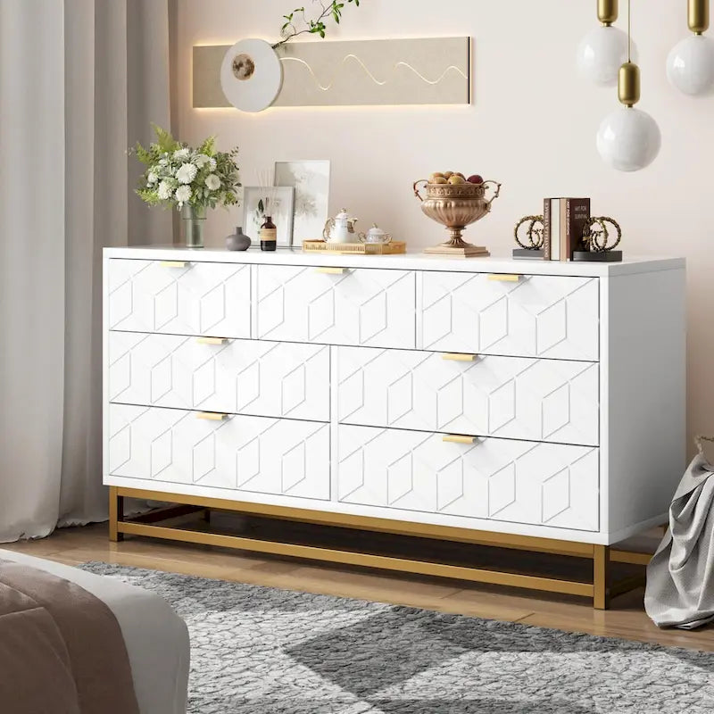7 Drawer Dresser for Bedroom, 53.5 Large Dresser with Metal Legs
