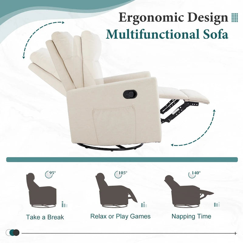 Manual Recliner Chair with Swivel & Glide