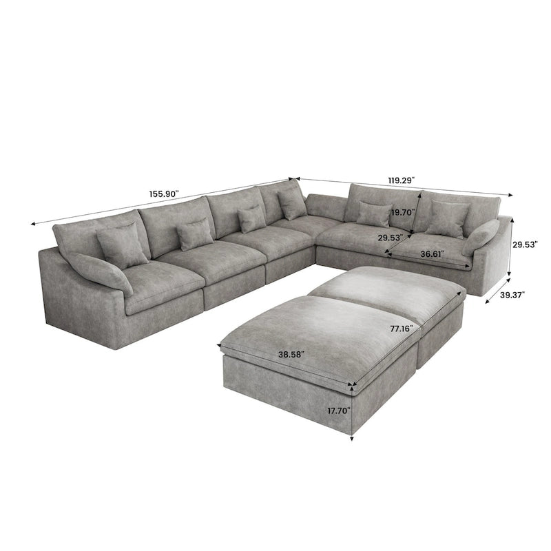 Large Linen Corner Sectional Sofa Couch for Living Room Set