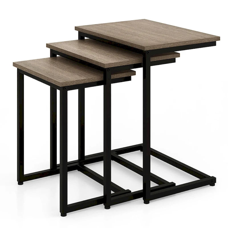 Gymax 3 Pcs Nesting Coffee End Table Set Stacking Side Nightstand