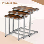 Gymax 3 Pcs Nesting Coffee End Table Set Stacking Side Nightstand