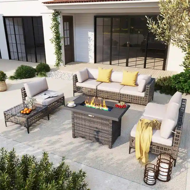 6 - Person Outdoor Sectional Seating Group with Fire Pit
