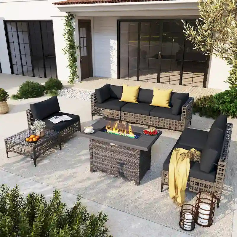 6 - Person Outdoor Sectional Seating Group with Fire Pit