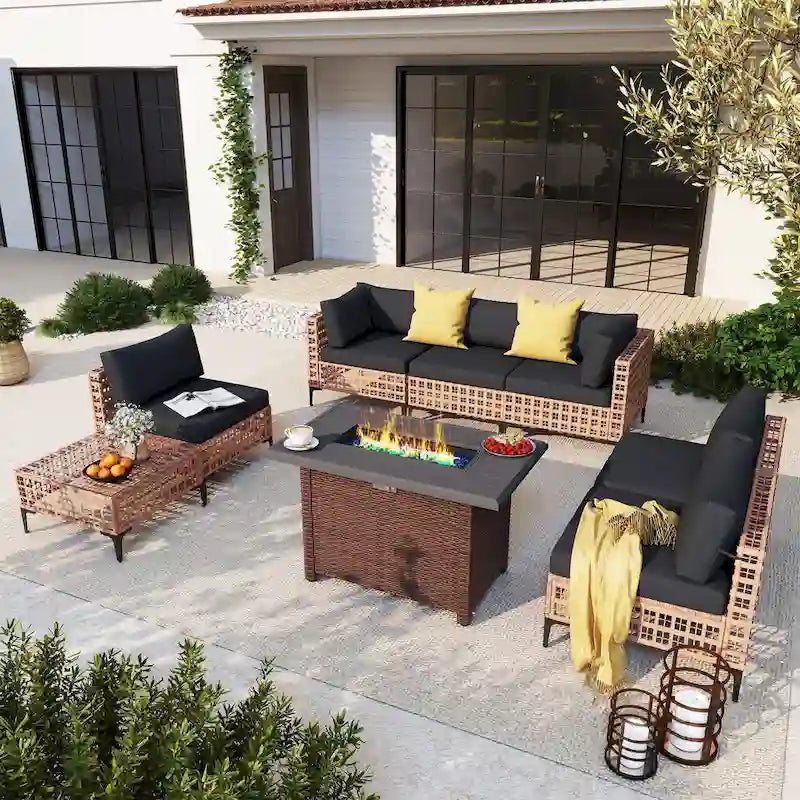 6 - Person Outdoor Sectional Seating Group with Fire Pit