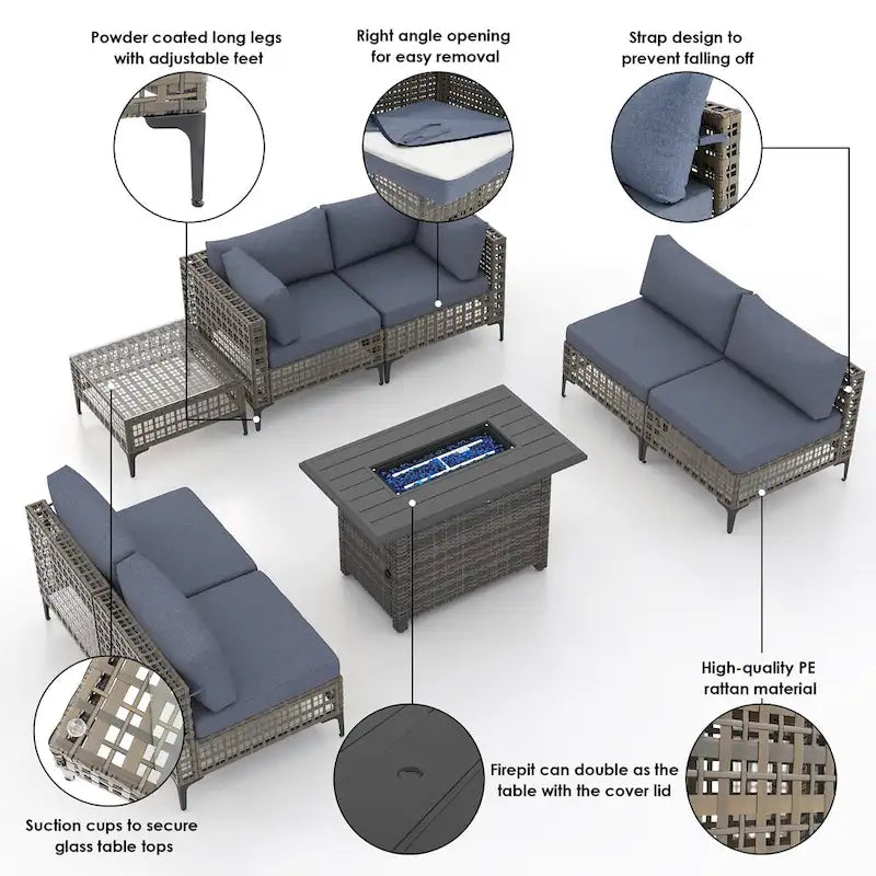 6 - Person Outdoor Sectional Seating Group with Fire Pit