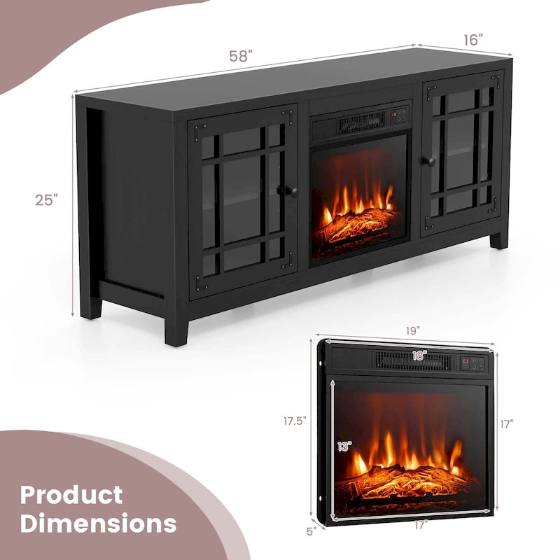 Costway 58 Inches Fireplace TV Stand for TVs up to 65 Inches with - 58 x 16 x 25