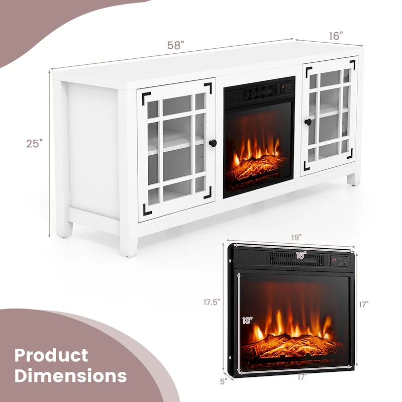 Costway 58 Inches Fireplace TV Stand for TVs up to 65 Inches with - 58 x 16 x 25