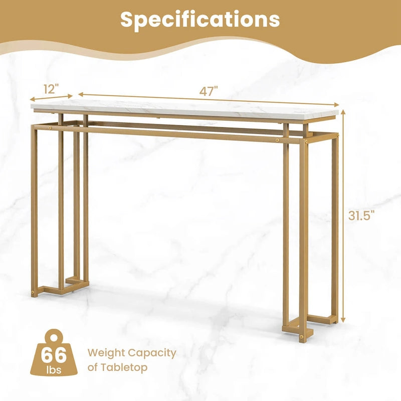 Costway 47 Faux Marble Top Console Table Modern Entryway Table with - See Details