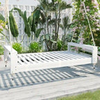 Twin Size Porch Swing Bed Patio Acacia Wood Swing Frame with Hemp Ropes