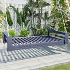 Twin Size Porch Swing Bed Patio Acacia Wood Swing Frame with Hemp Ropes