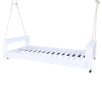 Twin Size Porch Swing Bed Patio Acacia Wood Swing Frame with Hemp Ropes