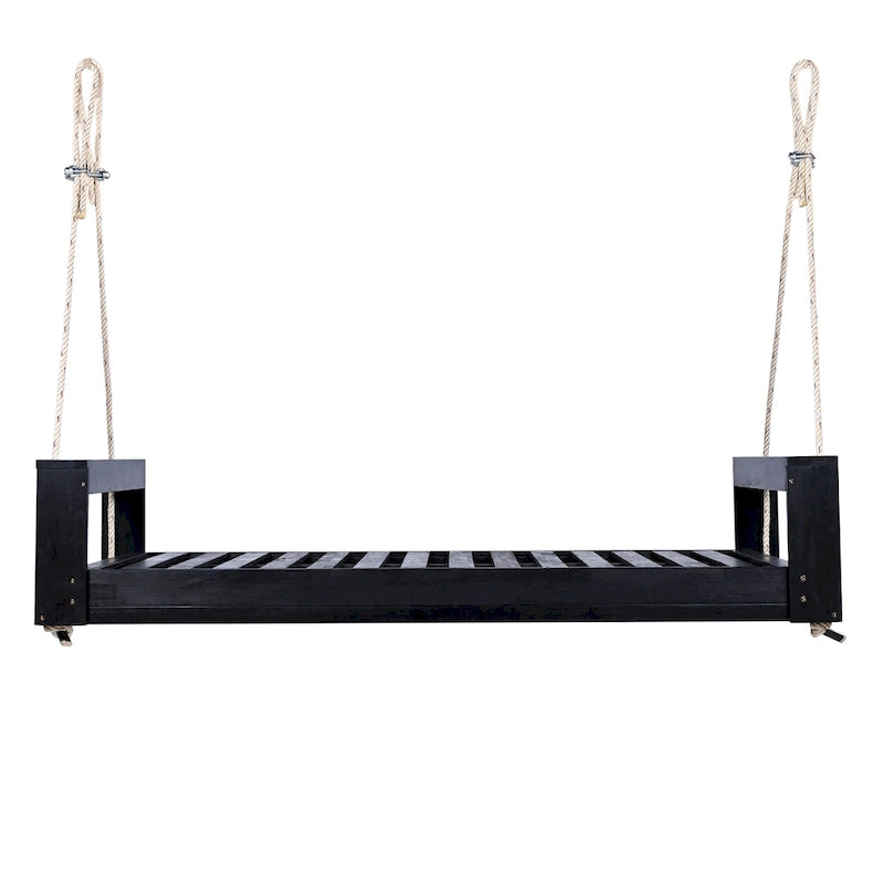 Twin Size Porch Swing Bed Patio Acacia Wood Swing Frame with Hemp Ropes