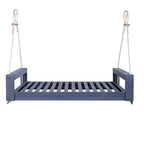 Twin Size Porch Swing Bed Patio Acacia Wood Swing Frame with Hemp Ropes