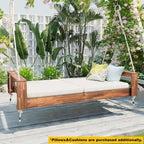 Twin Size Porch Swing Bed Patio Acacia Wood Swing Frame with Hemp Ropes