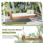 Twin Size Porch Swing Bed Patio Acacia Wood Swing Frame with Hemp Ropes