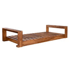 Twin Size Porch Swing Bed Patio Acacia Wood Swing Frame with Hemp Ropes