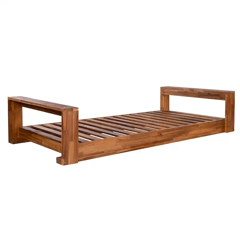 Twin Size Porch Swing Bed Patio Acacia Wood Swing Frame with Hemp Ropes