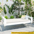 Twin Size Porch Swing Bed Patio Acacia Wood Swing Frame with Hemp Ropes