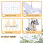 Twin Size Porch Swing Bed Patio Acacia Wood Swing Frame with Hemp Ropes