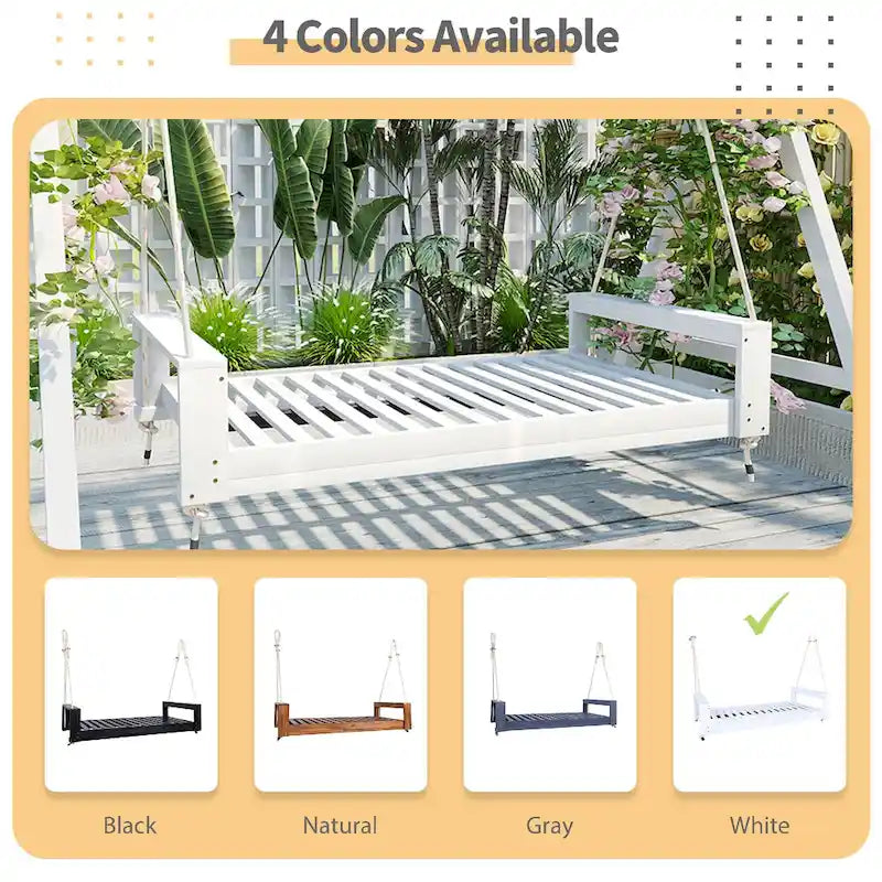 Twin Size Porch Swing Bed Patio Acacia Wood Swing Frame with Hemp Ropes