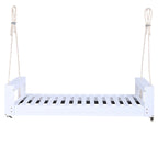Twin Size Porch Swing Bed Patio Acacia Wood Swing Frame with Hemp Ropes