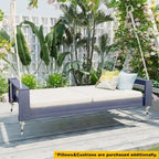 Twin Size Porch Swing Bed Patio Acacia Wood Swing Frame with Hemp Ropes