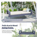 Twin Size Porch Swing Bed Patio Acacia Wood Swing Frame with Hemp Ropes
