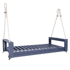Twin Size Porch Swing Bed Patio Acacia Wood Swing Frame with Hemp Ropes