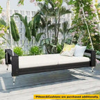 Twin Size Porch Swing Bed Patio Acacia Wood Swing Frame with Hemp Ropes