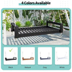 Twin Size Porch Swing Bed Patio Acacia Wood Swing Frame with Hemp Ropes