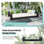 Twin Size Porch Swing Bed Patio Acacia Wood Swing Frame with Hemp Ropes