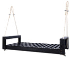 Twin Size Porch Swing Bed Patio Acacia Wood Swing Frame with Hemp Ropes