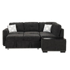 Pull-Out Sofa Bed, L-Shaped Corner Sofa Couch Nailhead Trim Lounge Sofa with Storage Ottoman and USB Ports, Cup Holder Black