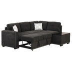 Pull-Out Sofa Bed, L-Shaped Corner Sofa Couch Nailhead Trim Lounge Sofa with Storage Ottoman and USB Ports, Cup Holder Black