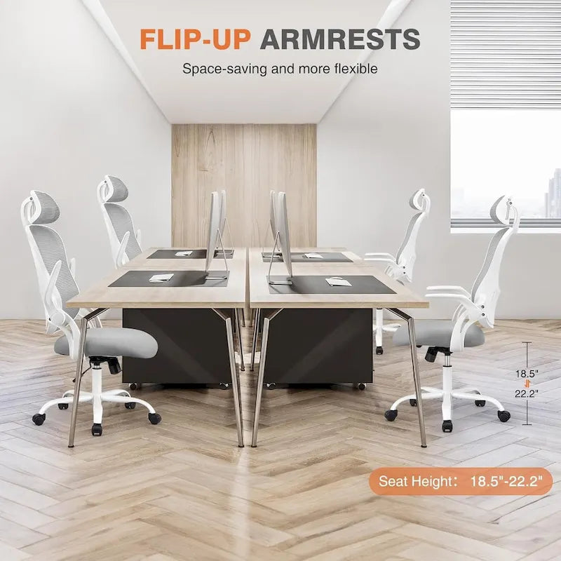 Office Computer Desk Chair, Ergonomic High-Back Mesh Rolling Work Chairs with Wheels &Adjustable Headrests, Comfy Flip-up Arms